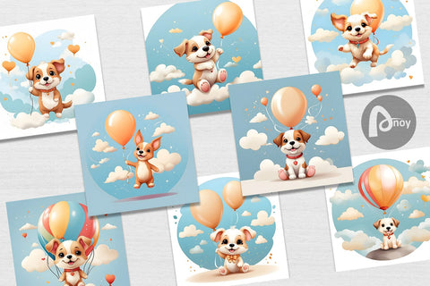 Digital Paper Dog With Balloon Digital Pattern artnoy 
