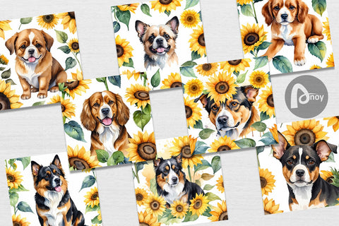 Digital Paper Dog With Sunflowers Digital Pattern artnoy 