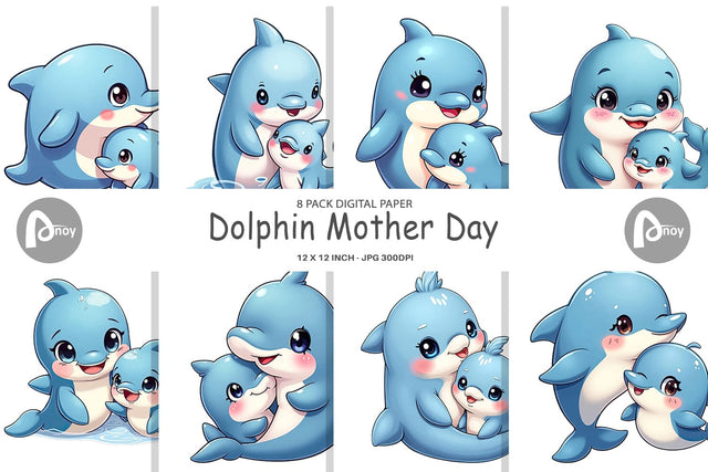 Digital Paper Dolphin Mother's Day Digital Pattern artnoy 