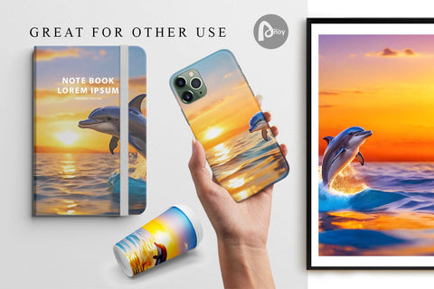 Digital Paper Dolphins and Sunset Digital Pattern artnoy 