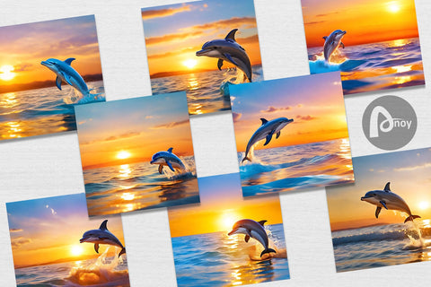 Digital Paper Dolphins and Sunset Digital Pattern artnoy 
