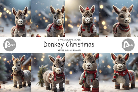 Digital Paper Donkey Christmas Digital Pattern artnoy 