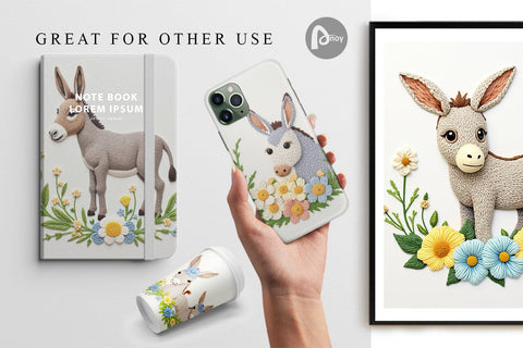 Digital Paper Donkey Embroidery Digital Pattern artnoy 