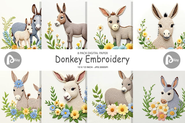 Digital Paper Donkey Embroidery Digital Pattern artnoy 