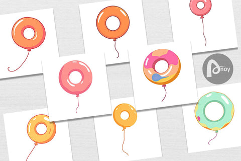 Digital Paper Donut Balloon Digital Pattern artnoy 