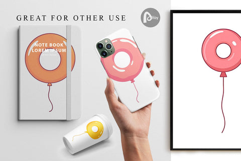 Digital Paper Donut Balloon Digital Pattern artnoy 