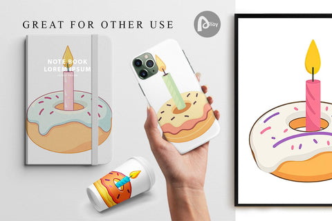 Digital Paper Donut Candle Digital Pattern artnoy 