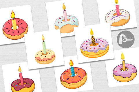 Digital Paper Donut Candle Digital Pattern artnoy 