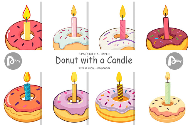 Digital Paper Donut Candle Digital Pattern artnoy 