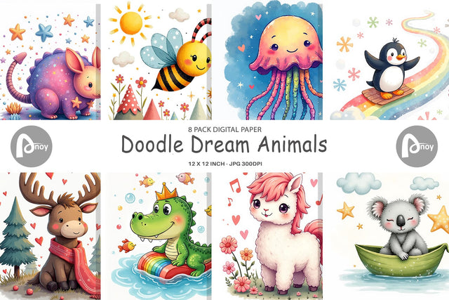 Digital Paper Doodle Dream Animals Digital Pattern artnoy 
