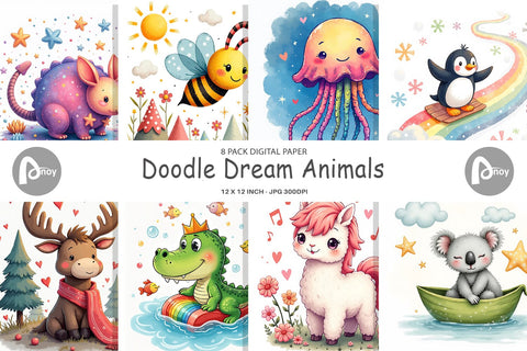 Digital Paper Doodle Dream Animals Digital Pattern artnoy 