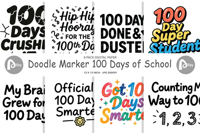 Digital Paper Doodle Marker 100 Days of School Digital Pattern artnoy 