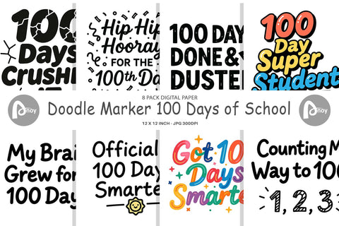Digital Paper Doodle Marker 100 Days of School Digital Pattern artnoy 