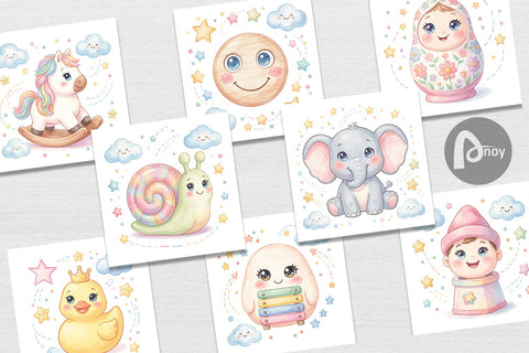 Digital Paper Dreamy Floating Toybox Watercolor Digital Pattern artnoy 