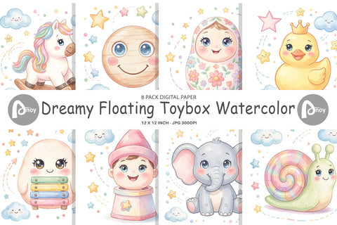 Digital Paper Dreamy Floating Toybox Watercolor Digital Pattern artnoy 