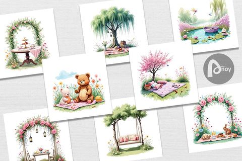 Digital Paper Dreamy Garden Picnic Digital Pattern artnoy 