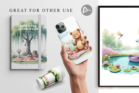 Digital Paper Dreamy Garden Picnic Digital Pattern artnoy 