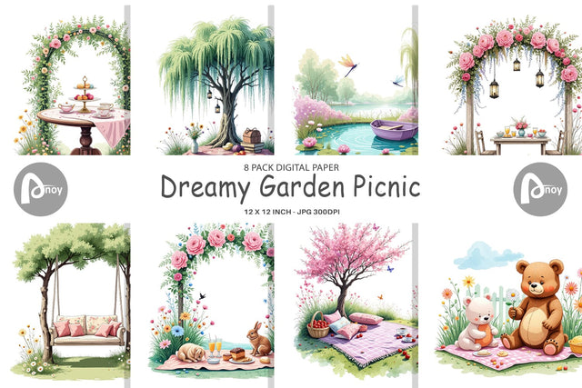 Digital Paper Dreamy Garden Picnic Digital Pattern artnoy 
