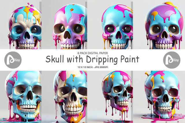 Digital Paper Dripping Skull Digital Pattern artnoy 
