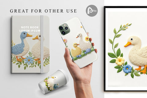 Digital Paper Duck Embroidery Digital Pattern artnoy 