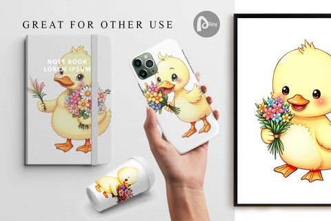 Digital Paper Duck Spring Bouquet Digital Pattern artnoy 