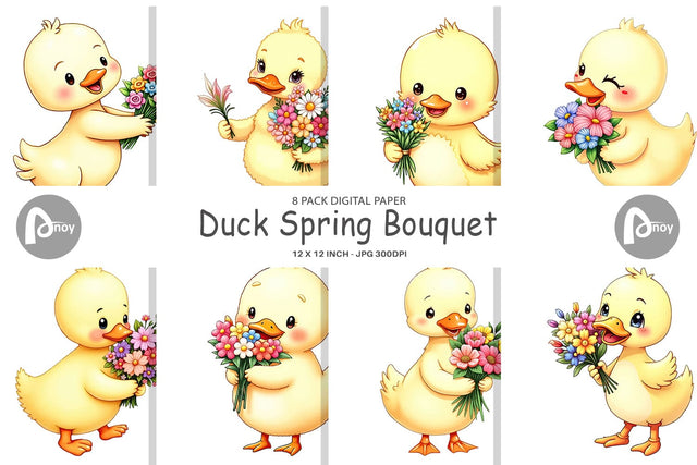 Digital Paper Duck Spring Bouquet Digital Pattern artnoy 