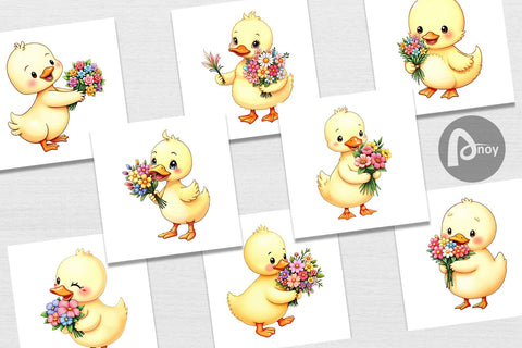 Digital Paper Duck Spring Bouquet Digital Pattern artnoy 