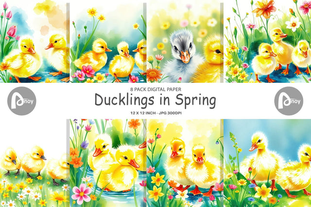 Digital Paper Ducklings in Spring Digital Pattern artnoy 