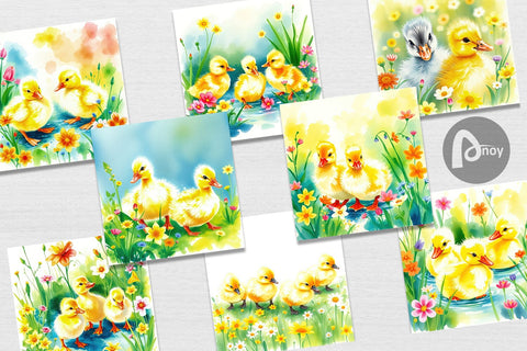 Digital Paper Ducklings in Spring Digital Pattern artnoy 