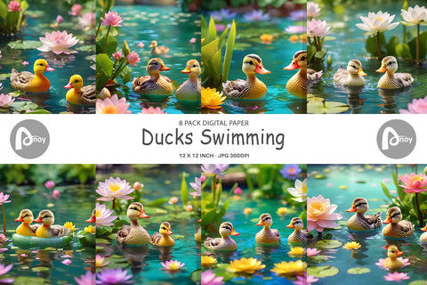 Digital Paper Ducks Swimming Digital Pattern artnoy 