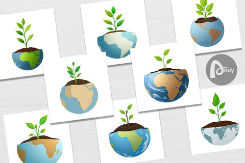 Digital Paper Earth with a Seedling Digital Pattern artnoy 