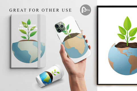 Digital Paper Earth with a Seedling Digital Pattern artnoy 