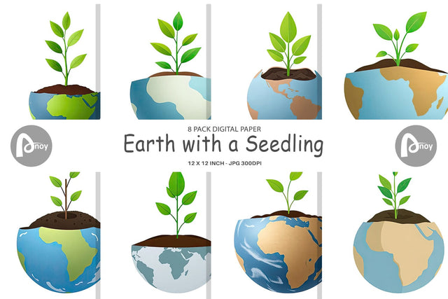 Digital Paper Earth with a Seedling Digital Pattern artnoy 