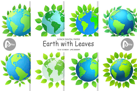 Digital Paper Earth with Leaves Digital Pattern artnoy 