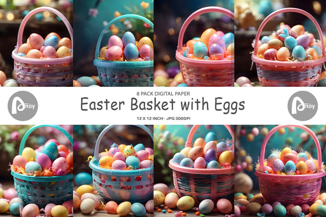Digital Paper Easter Basket with Eggs Digital Pattern artnoy 