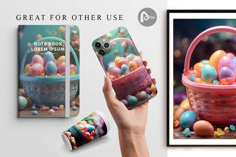 Digital Paper Easter Basket with Eggs Digital Pattern artnoy 