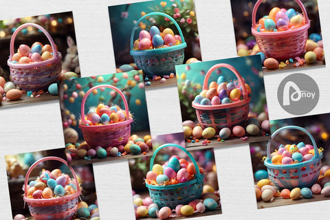 Digital Paper Easter Basket with Eggs Digital Pattern artnoy 
