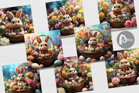 Digital Paper Easter Bunny with Flowers Digital Pattern artnoy 