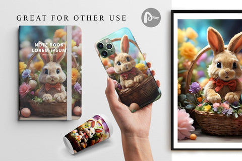 Digital Paper Easter Bunny with Flowers Digital Pattern artnoy 