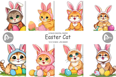 Digital Paper Easter Cat Digital Pattern artnoy 