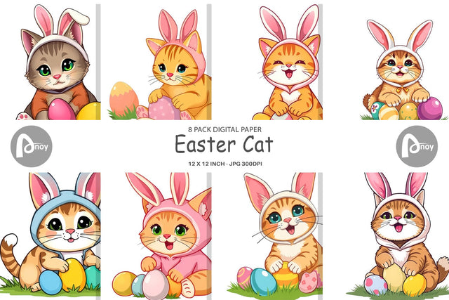 Digital Paper Easter Cat Digital Pattern artnoy 