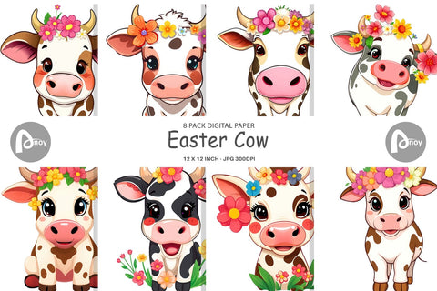 Digital Paper Easter Cow Digital Pattern artnoy 