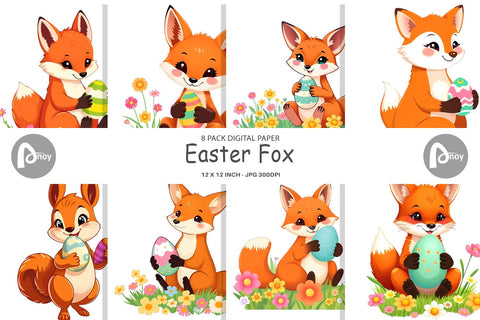 Digital Paper Easter Fox Digital Pattern artnoy 