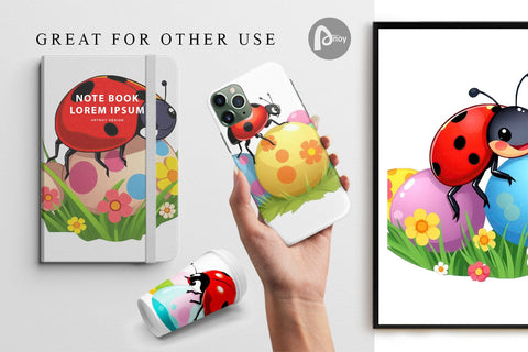 Digital Paper Easter Ladybug Digital Pattern artnoy 