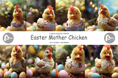Digital Paper Easter Mother Chicken Digital Pattern artnoy 