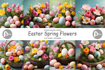Digital Paper Easter Spring Flowers Digital Pattern artnoy 