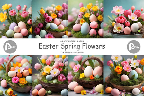 Digital Paper Easter Spring Flowers Digital Pattern artnoy 