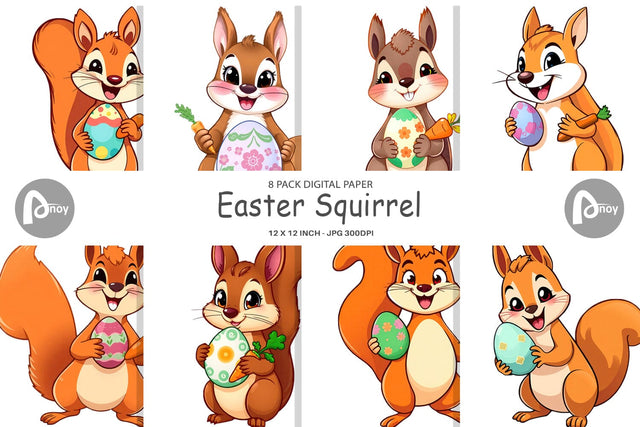 Digital Paper Easter Squirrel Digital Pattern artnoy 