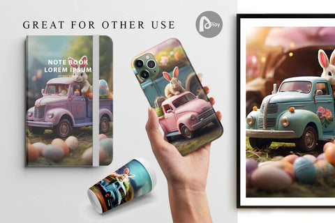 Digital Paper Easter Truck With Bunny Digital Pattern artnoy 