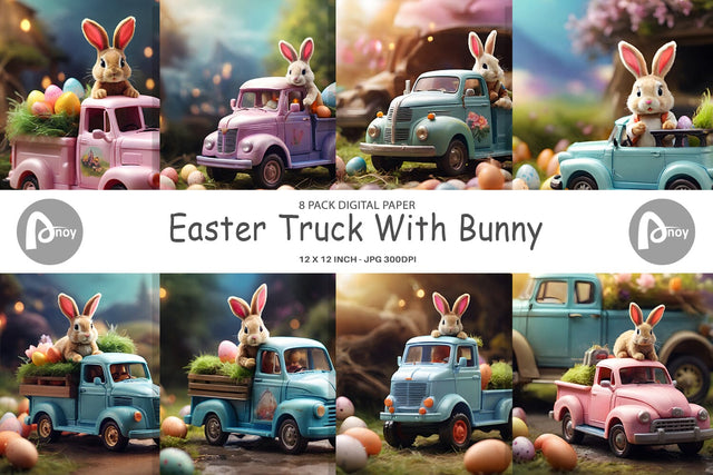 Digital Paper Easter Truck With Bunny Digital Pattern artnoy 